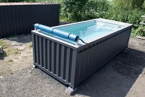 Piscina contenedor de 6 m (20 pies) gris antracita con natación a contracorriente